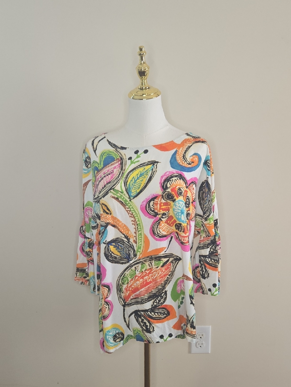 Jams World Floral Paradise Top Artsy Tropical Hawaiian Print Rayon Small